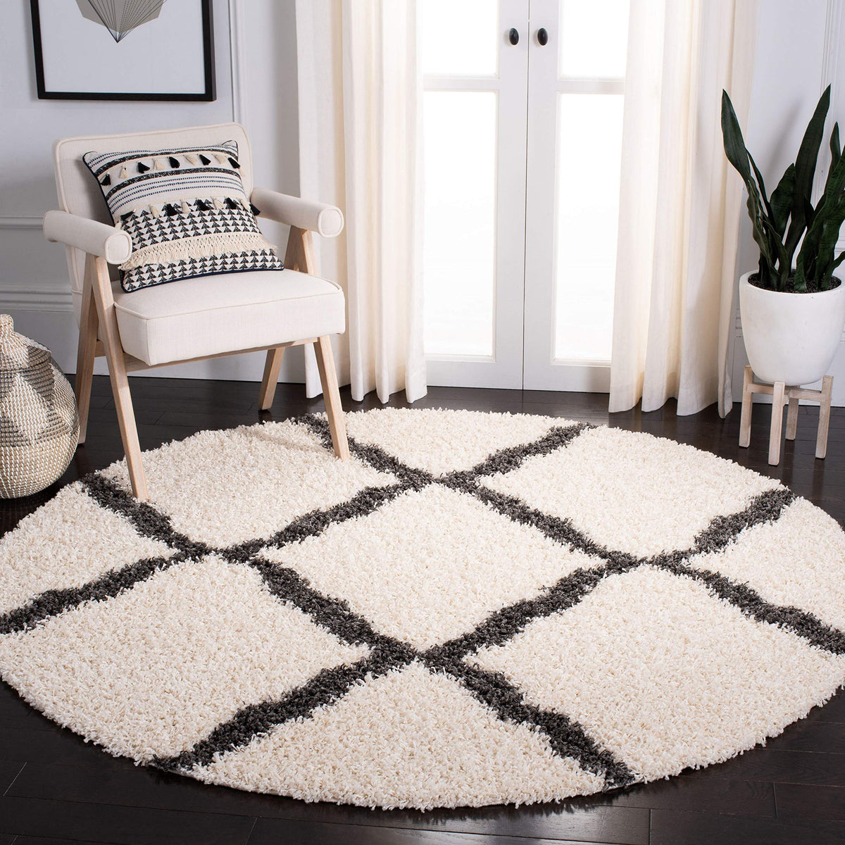 SAFAVIEH Dallas Shag Collection 8' x 10' Beige/Ivory SGD257D Trellis Non-Shedding Living Room Bedroom Dining Room Entryway Plush 1.5-inch Thick Area Rug