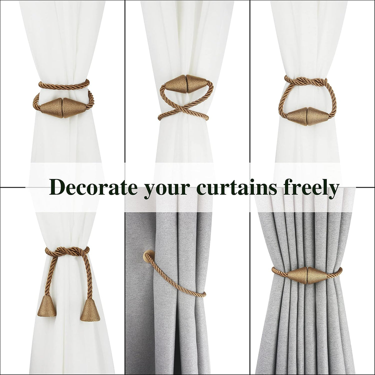 Magnetic Curtain Tiebacks Rope Decorative Holdbacks for Drapes Nieffeiy