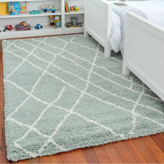Rugs.com - Soft Touch Shag Rug – 6' 1 x 9' Sage Green Plush Shag Rug – Ultra Soft High Pile Area Rug for Bedroom, Living Room, and Home Office