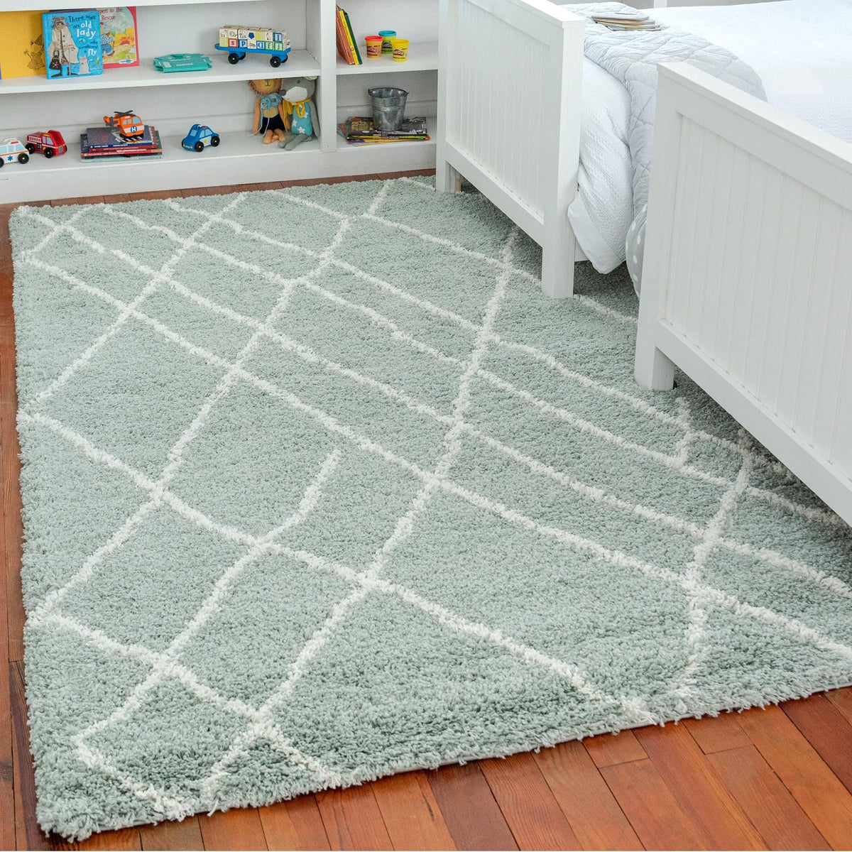 Rugs.com - Soft Touch Shag Rug – 6' 1 x 9' Sage Green Plush Shag Rug – Ultra Soft High Pile Area Rug for Bedroom, Living Room, and Home Office