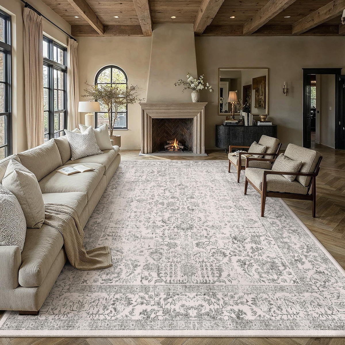 PureCozy Gray Area Rug 8x10 Vintage Floral