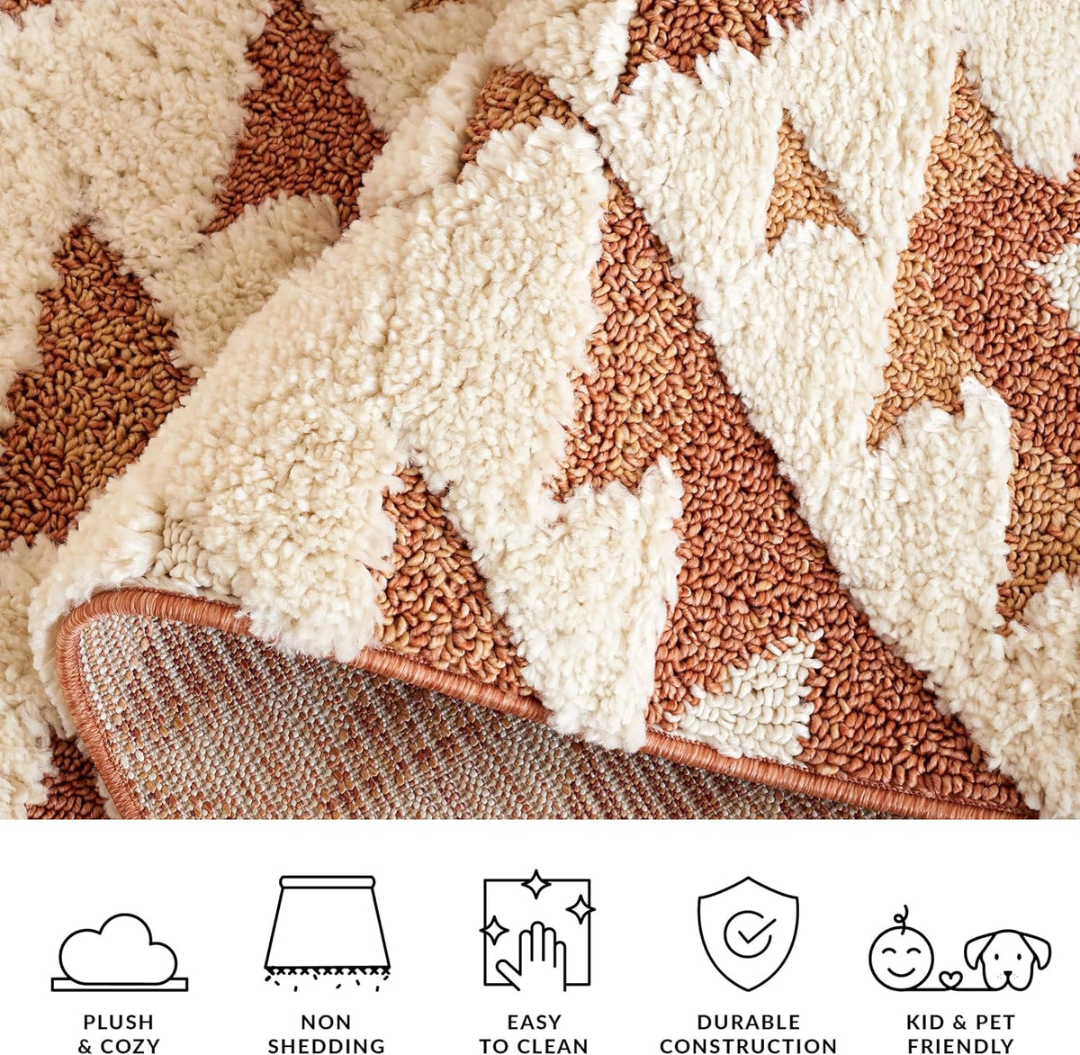 SAFAVIEH Moroccan Tassel Shag Rug 5'3"x7'6", Ivory & Brick Rust MTS688P