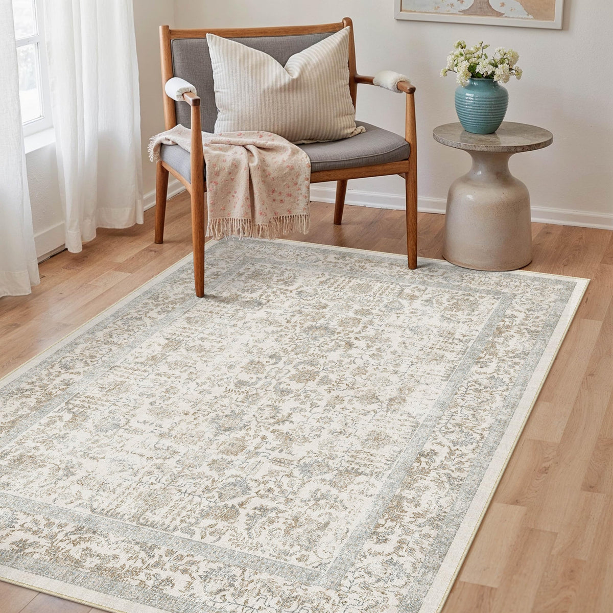 PureCozy Gray Area Rug 8x10 Vintage Floral