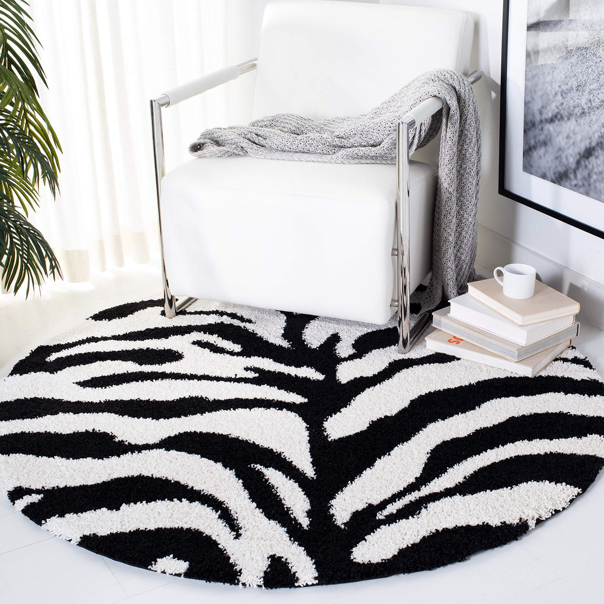 SAFAVIEH Florida Shag Collection Area Rug - 8'6" x 12', Ivory & Black, Zebra Print Design, Non-Shedding & Easy Care, 1.2-inch Thick Ideal for High Traffic Areas in Living Room, Bedroom (SG452-1290)