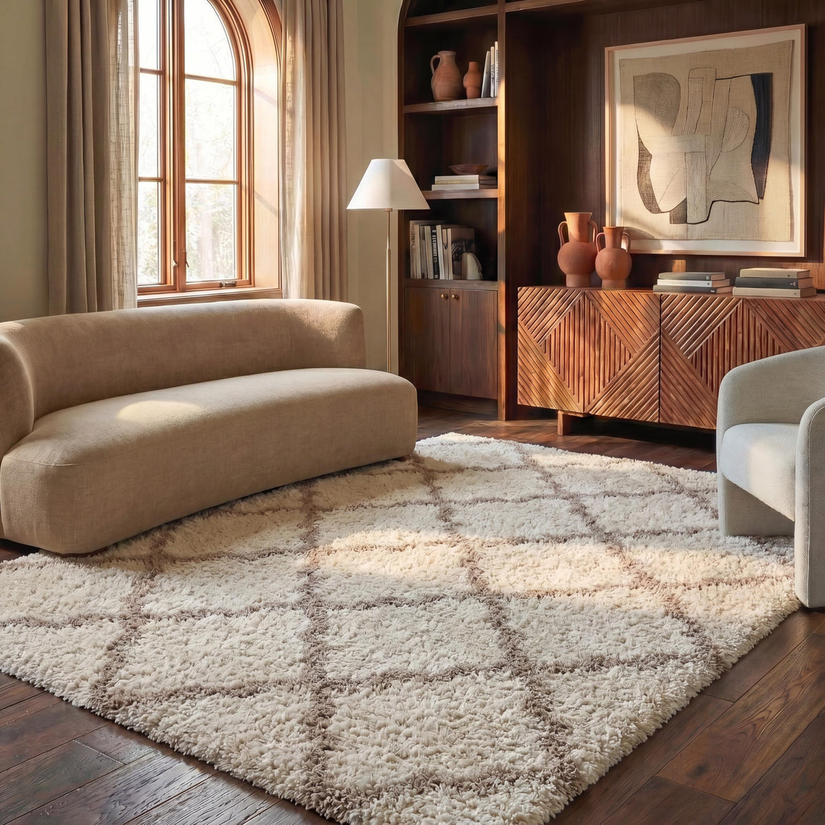 SAFAVIEH Dallas Shag Collection 8' x 10' Beige/Ivory SGD257D Trellis Non-Shedding Living Room Bedroom Dining Room Entryway Plush 1.5-inch Thick Area Rug