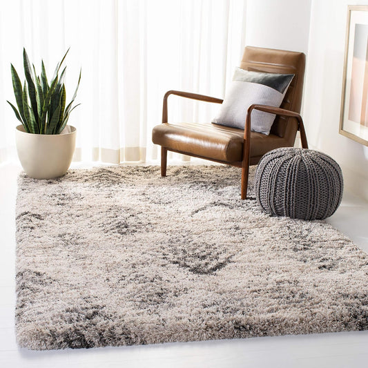 SAFAVIEH Area Rug 8x10 - Iceland Shag Collection - Large - Cream & Grey, Modern Design, Non-Shedding & Easy Cleaning, Ultra Plush Thick Pile, Ideal for Living Room, Bedroom, Dining Space (ISG514A)