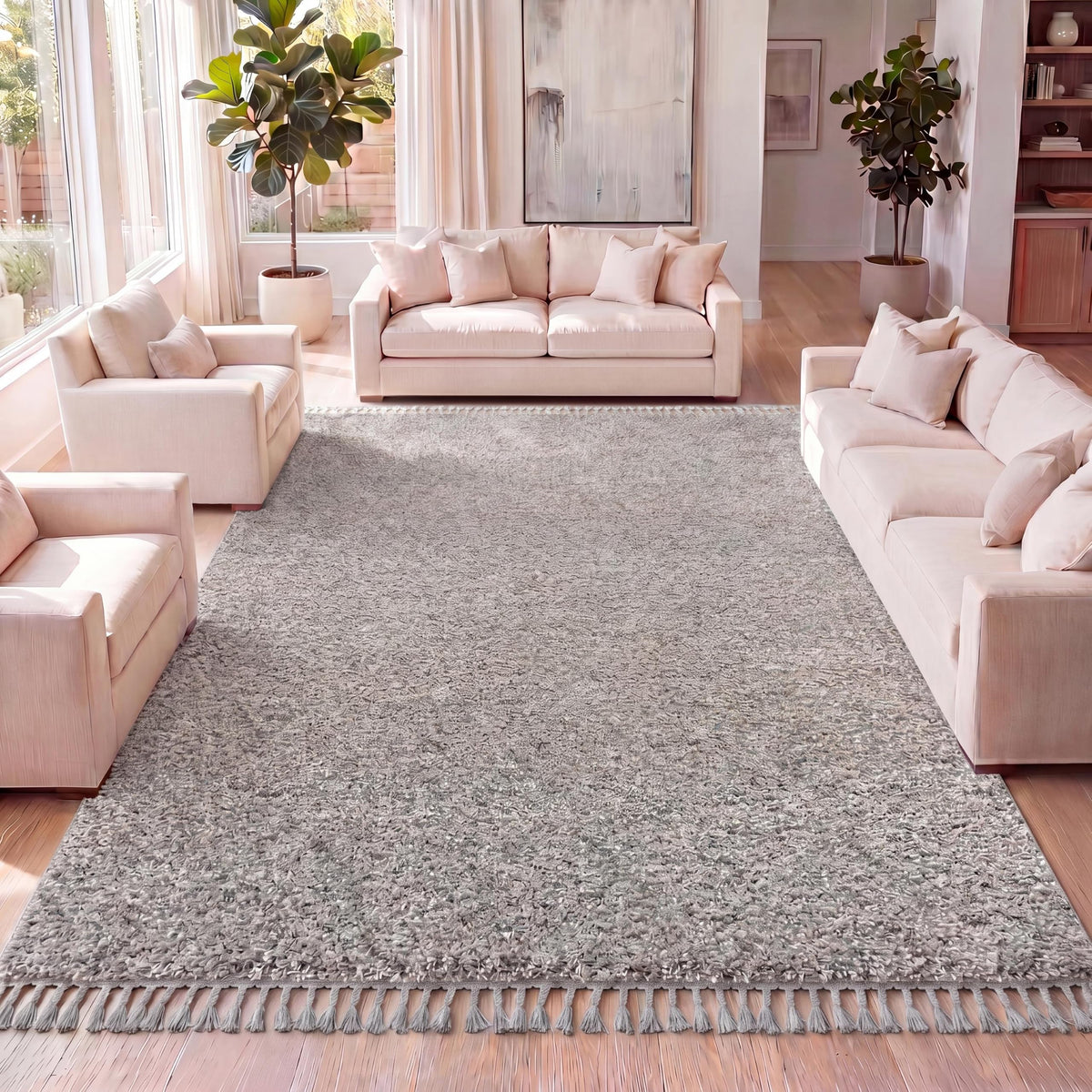 JONATHAN Y Mercer Shag Plush Tassel Cream Indoor Area Rug, 5x8, Contemporary, Modern, Easy-Cleaning for Living Room, Bedroom, Kitchen, Pet Friendly, Non-Shedding (MCR100D-5)