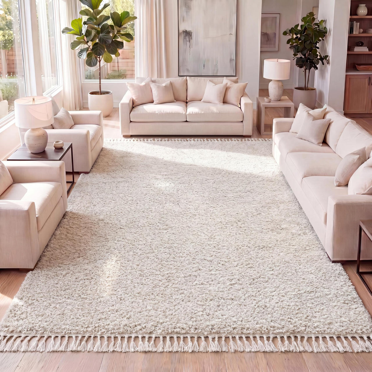 JONATHAN Y Mercer Shag Plush Tassel Cream Indoor Area Rug, 5x8, Contemporary, Modern, Easy-Cleaning for Living Room, Bedroom, Kitchen, Pet Friendly, Non-Shedding (MCR100D-5)