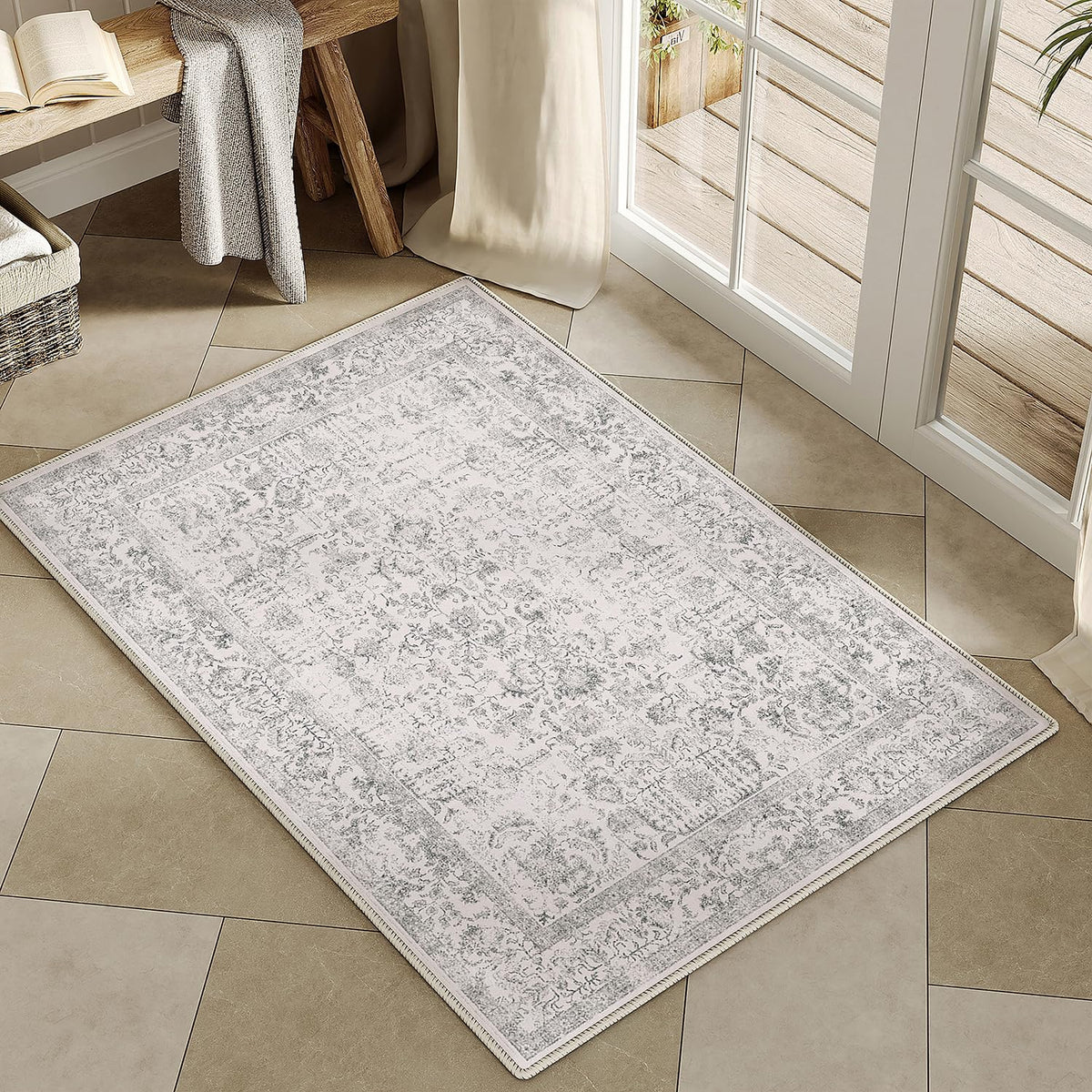 PureCozy Gray Area Rug 8x10 Vintage Floral