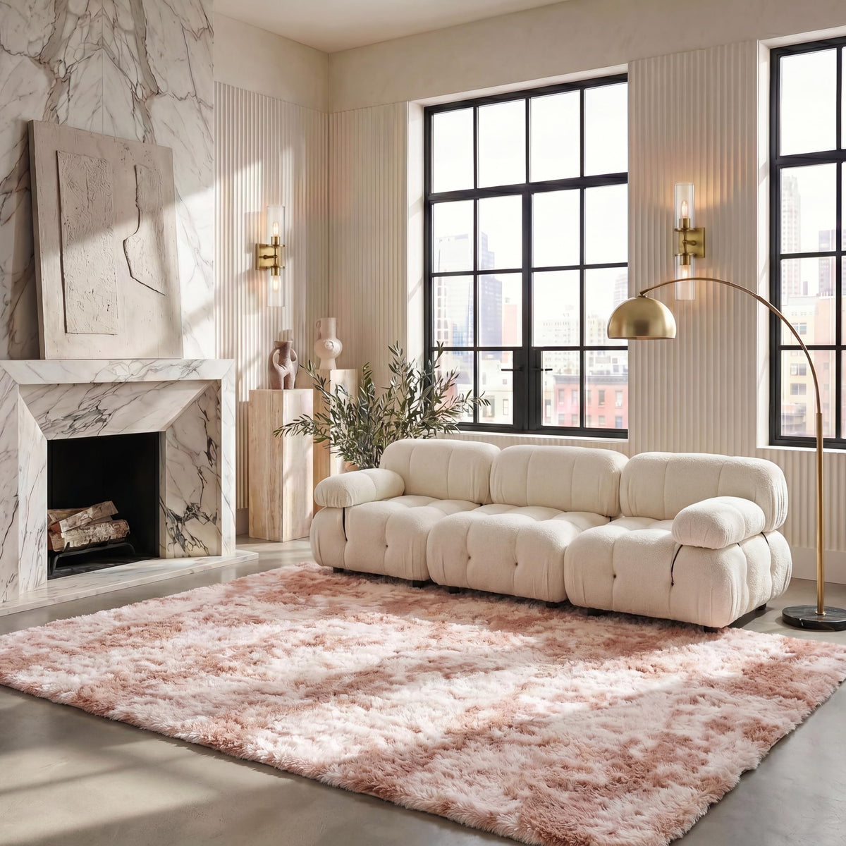 SAFAVIEH Rainbow Shag Collection Area Rug - 8' x 10', Light Beige, Slip Resistant, Non-Shedding & Easy Care, 1.6-inch Thick, Ideal for Living Room, Bedroom, Home Office, Dining Space (RBO100A-8)