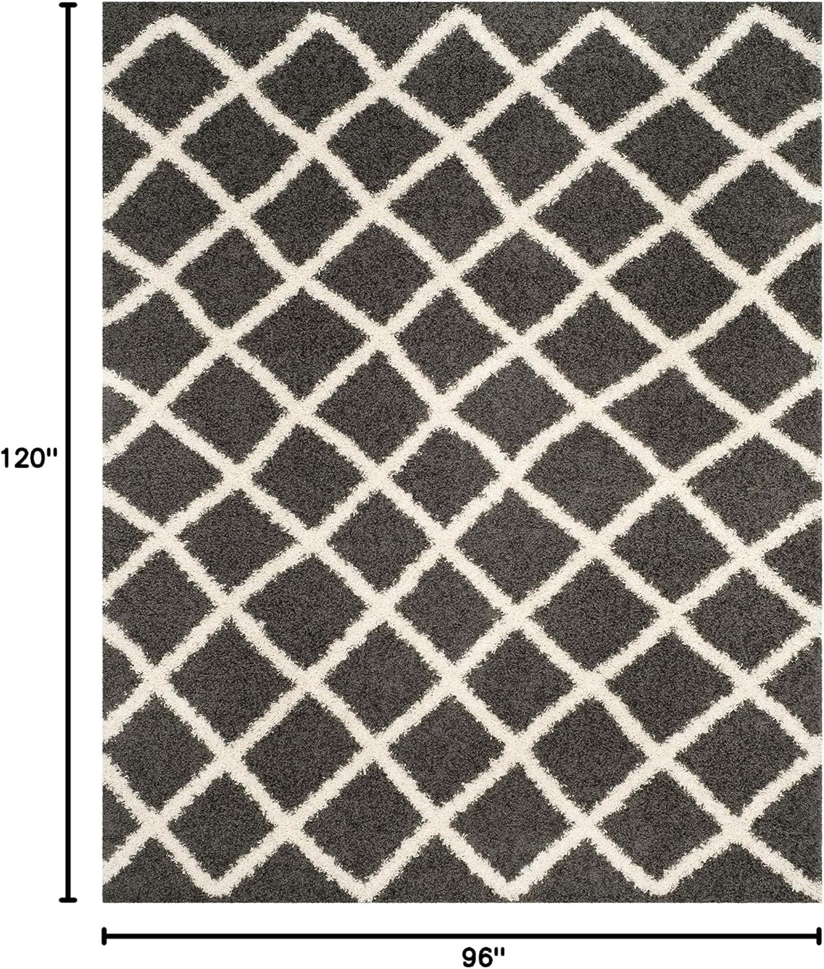 SAFAVIEH Area Rug 8x10 - Dallas Shag Collection - Large - Dark Grey & Ivory, Trellis Pattern, Non-Shedding & Easy Cleaning, Plush Thick Pile, Ideal for Living Room, Bedroom, Dining Space (SGDS258A)