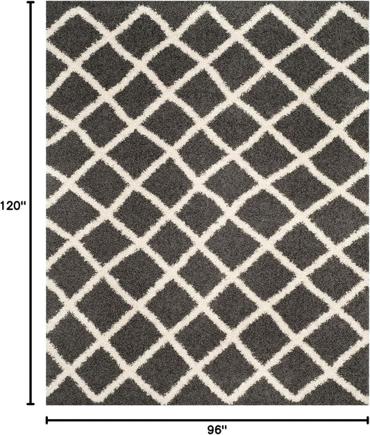 SAFAVIEH Area Rug 8x10 - Dallas Shag Collection - Large - Dark Grey & Ivory, Trellis Pattern, Non-Shedding & Easy Cleaning, Plush Thick Pile, Ideal for Living Room, Bedroom, Dining Space (SGDS258A)