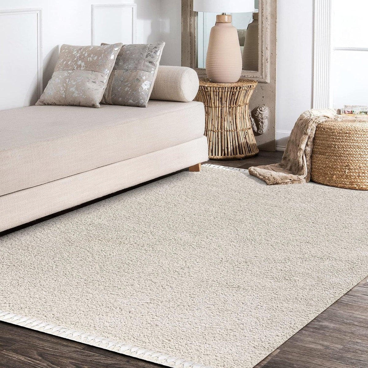JONATHAN Y Mercer Shag Plush Tassel Cream Indoor Area Rug, 5x8, Contemporary, Modern, Easy-Cleaning for Living Room, Bedroom, Kitchen, Pet Friendly, Non-Shedding (MCR100D-5)
