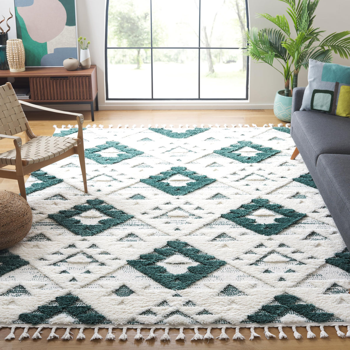 SAFAVIEH Moroccan Tassel Shag Rug 5'3"x7'6", Ivory & Brick Rust MTS688P