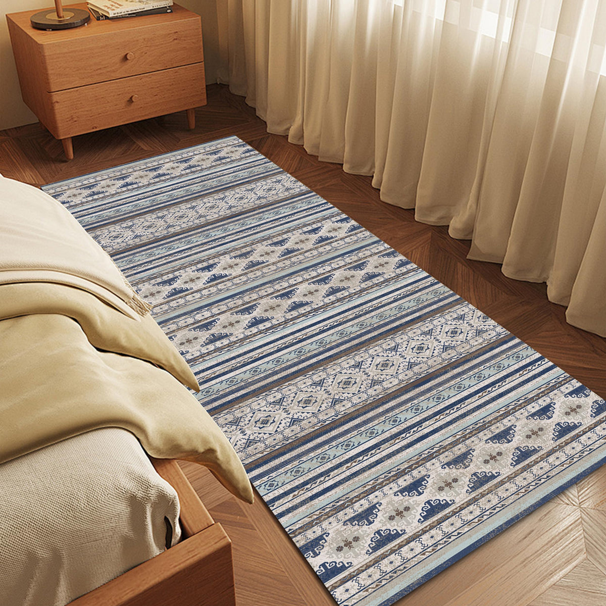 RUGSURE Washable Area Rugs 9' x 12' - 1/6 Thick - Moroccan-Inspired -Stain & Water Resistant Non-Slip - Resistant Rug for Living Room, Bedroom, Nursery, Pet & Child Friendly (Blue and Brown)