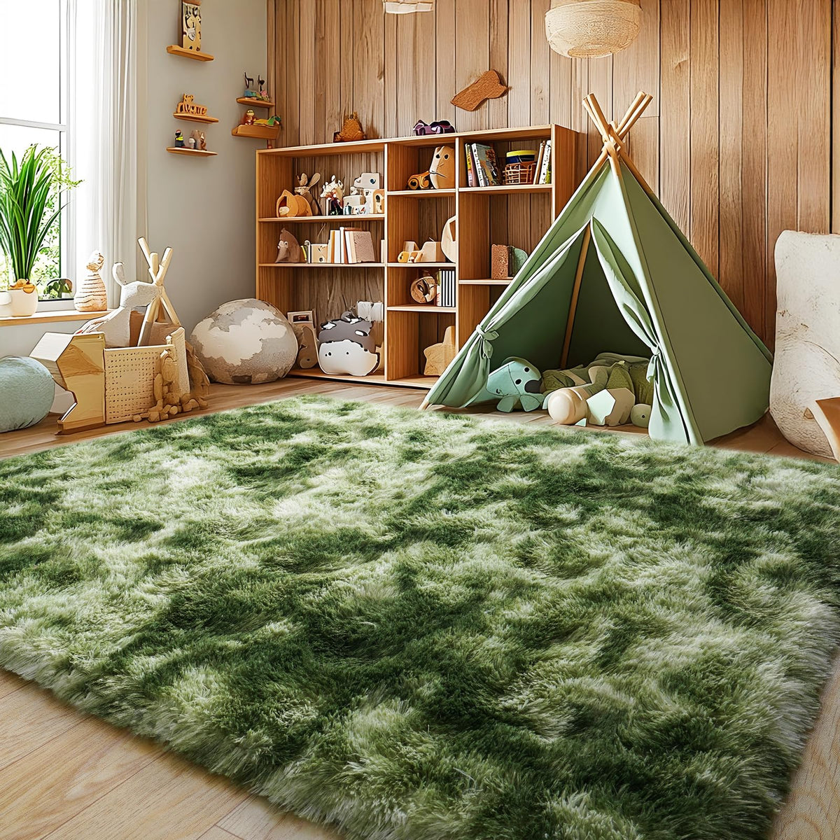 Large 8x10 Area Rugs for Living Room, Tie-Dyed Yellow Soft Shag Rug