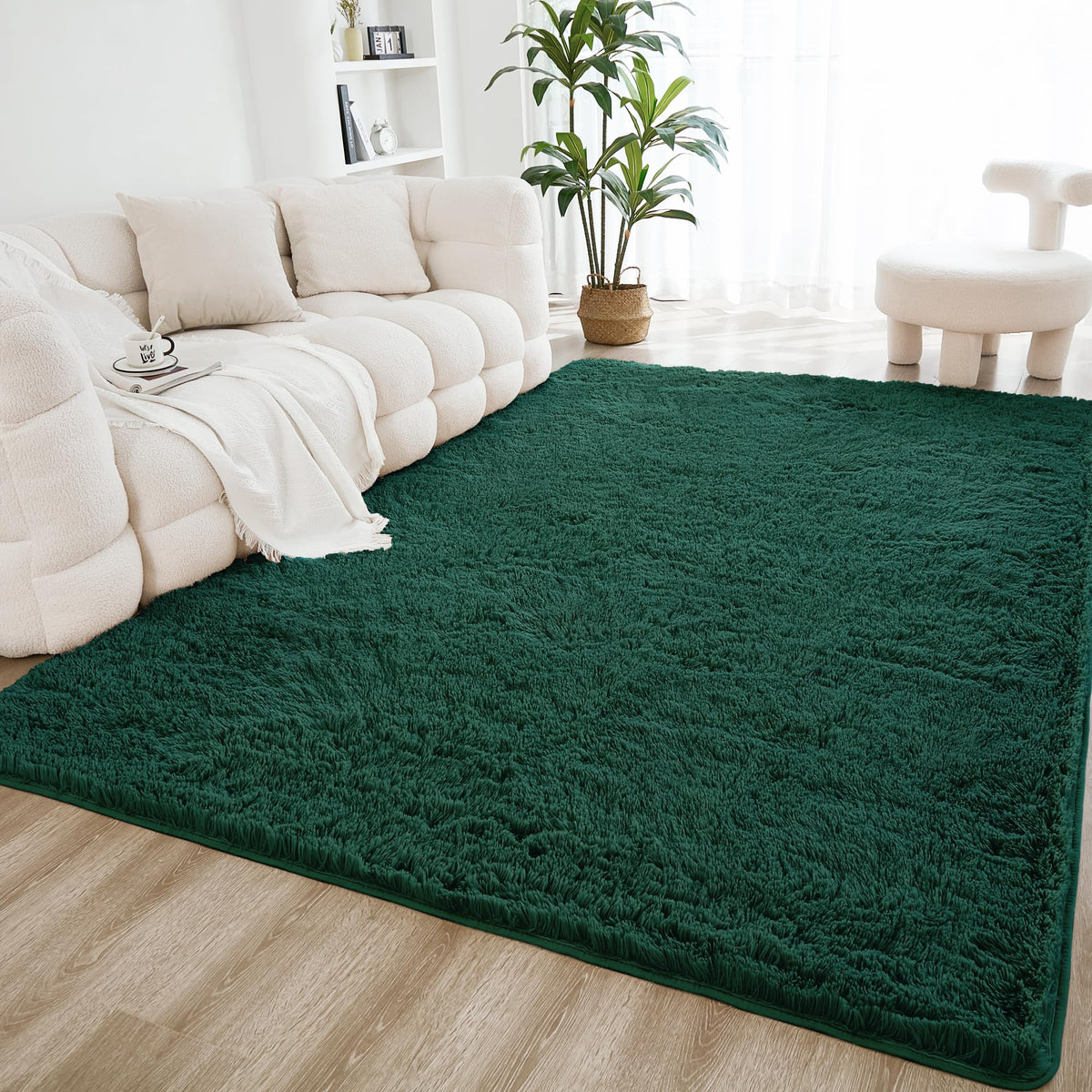 Litanika 5x8 Shag Area Rug for Bedroom, Tie-Dyed Beige Plush Rug
