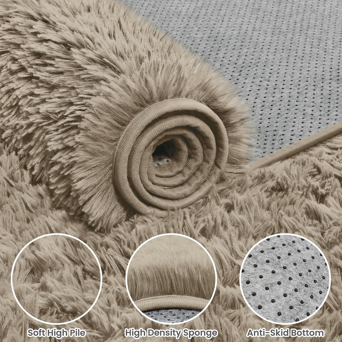 8x10 Fluffy Shag Area Rugs for Living Room Bedroom: Soft Carpet Gray Camel
