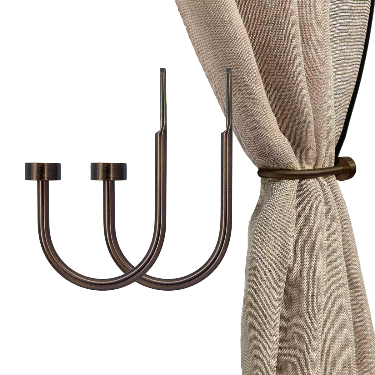 Quality Curtain Holdbacks, Solid Steel Curtain Holdback with Disk Finial,Electroplate Finishes, Set of 2 Window Curtain Tieback Hooks, Warm Gold
