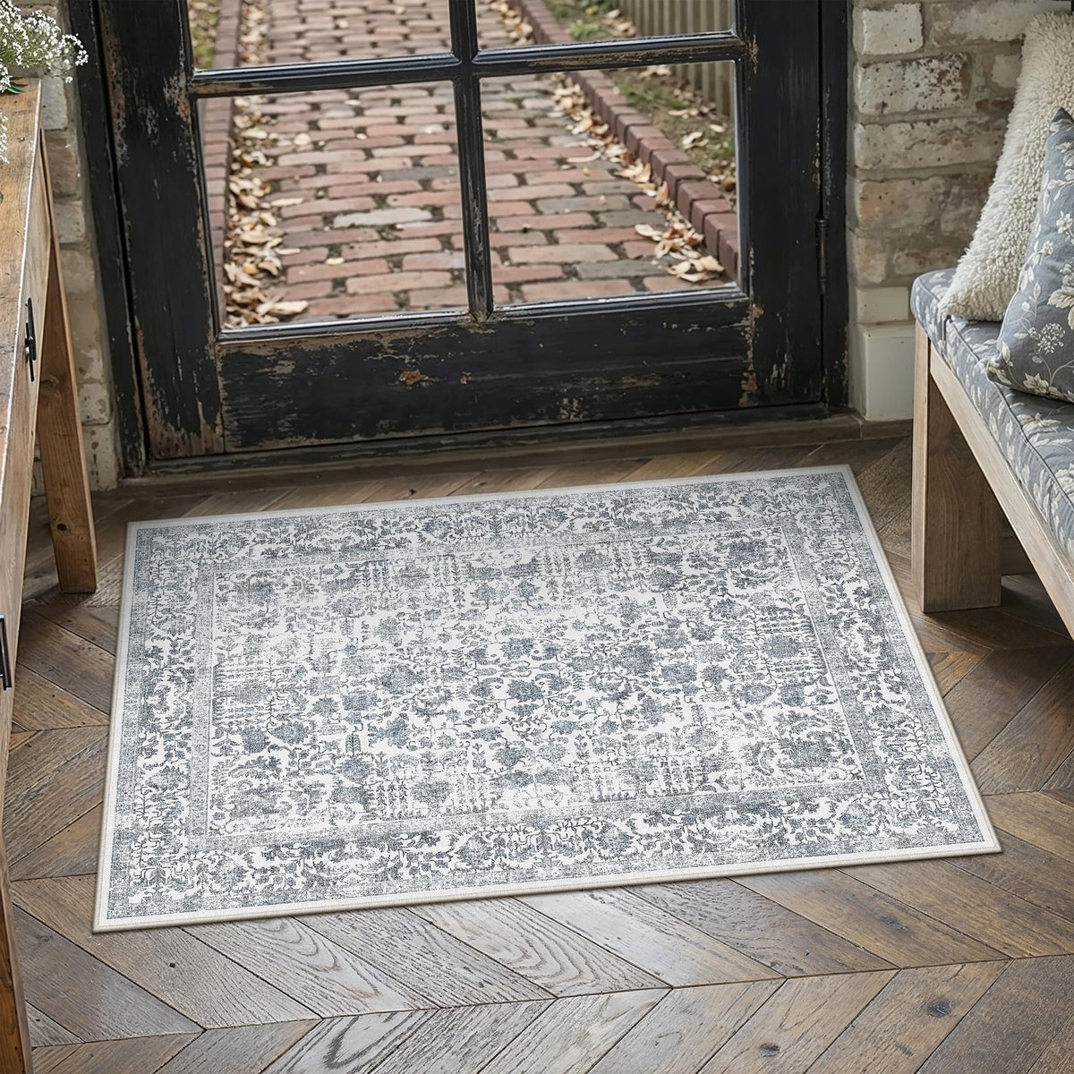 PureCozy Gray Area Rug 8x10 Vintage Floral