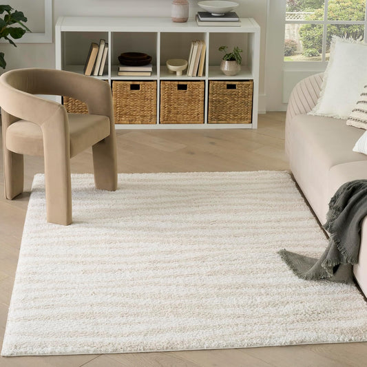 Nourison Home Modern Shag Ivory Beige 5'3" x 7' Area Rug - Easy Clean, Non Shedding, Bed Room, Living Room, Dining Room, Kitchen (5' x 7')