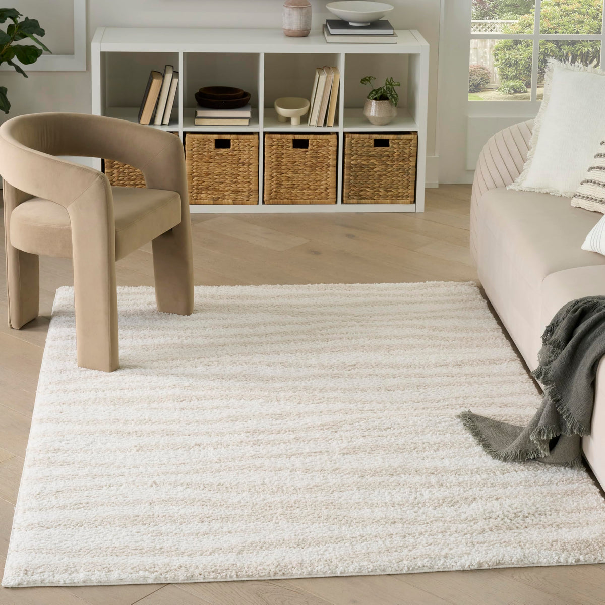 Nourison Home Modern Shag Ivory Beige 5'3" x 7' Area Rug - Easy Clean, Non Shedding, Bed Room, Living Room, Dining Room, Kitchen (5' x 7')