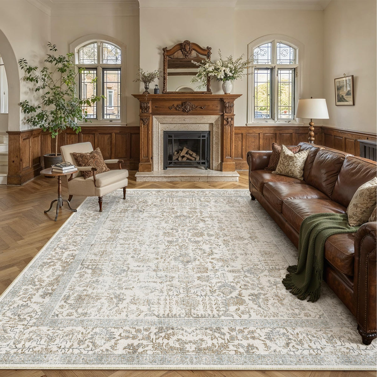 PureCozy Gray Area Rug 8x10 Vintage Floral