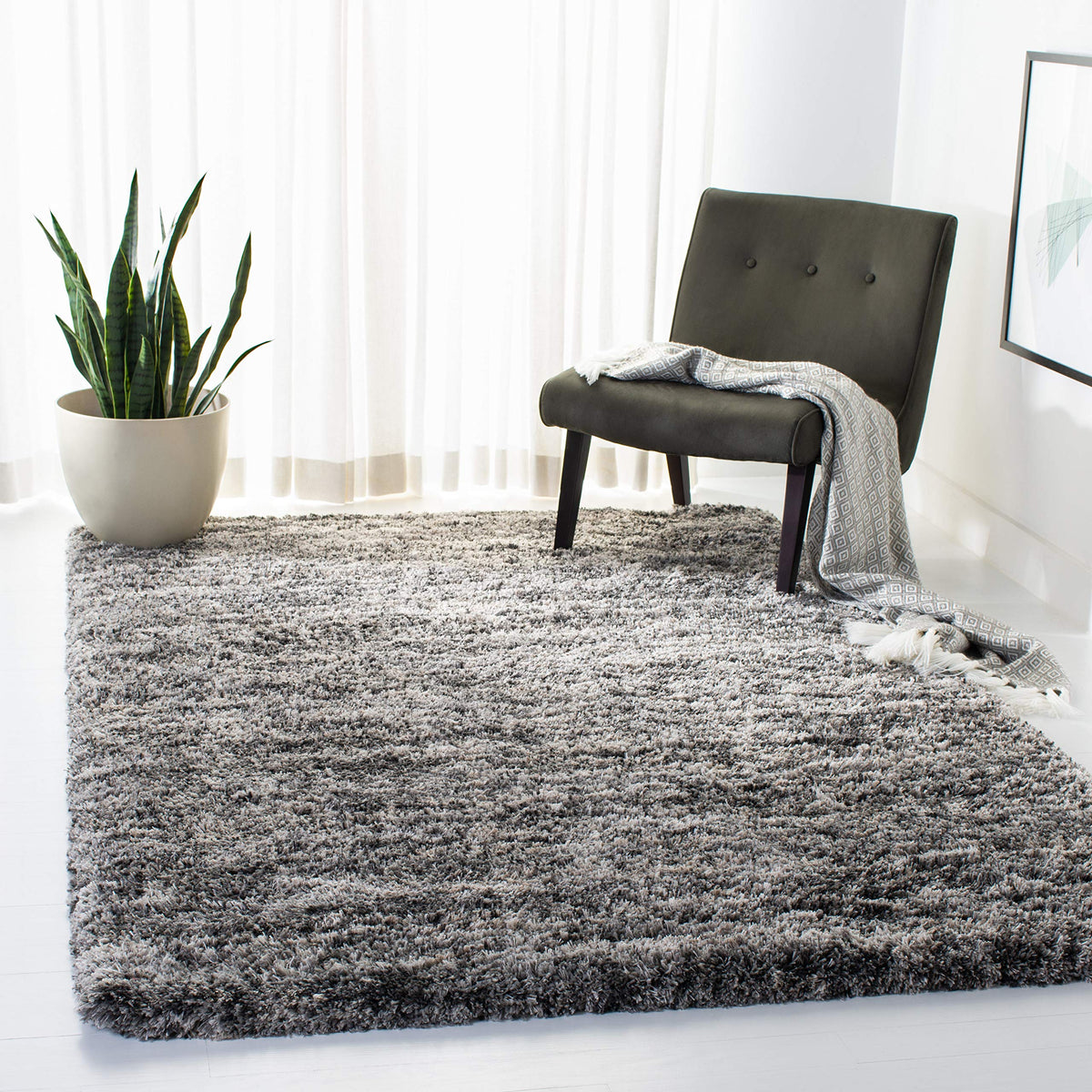 SAFAVIEH Iceland Shag Collection Area Rug - 10' x 14', Cream & Grey, Modern Design, Easy Care, 2.5-inch Thick Ideal for High Traffic Areas in Living Room, Bedroom (ISG519A)