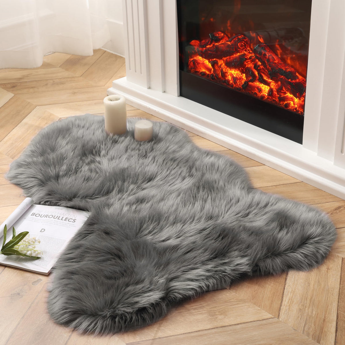 Ashler Faux Fur Rug, White, 2 x 6 Ft, Machine Washable