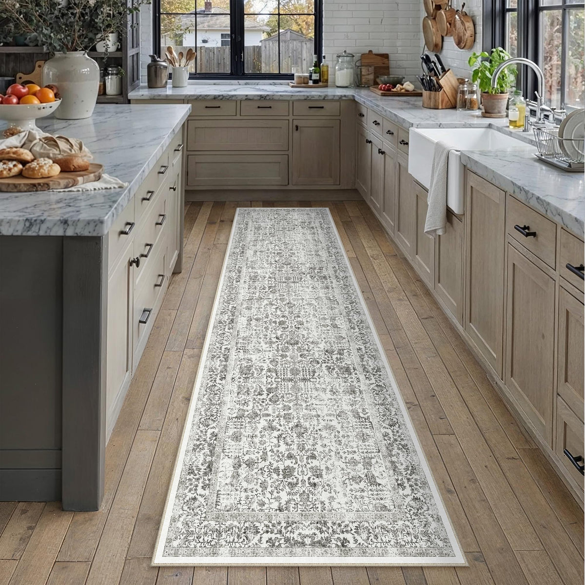 PureCozy Gray Area Rug 8x10 Vintage Floral