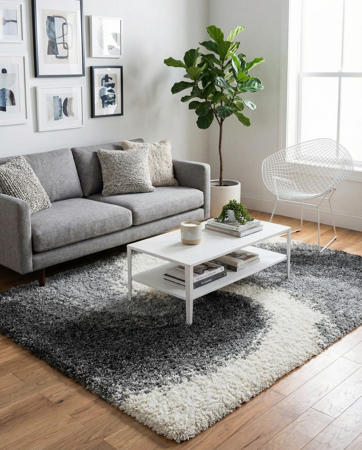 Rugs.com - Soft Touch Shag Rug – 4' 1 x 6' 1 Khaki Shag Rug – Plush Abstract Design for Bedrooms, Living Rooms, and Home Offices
