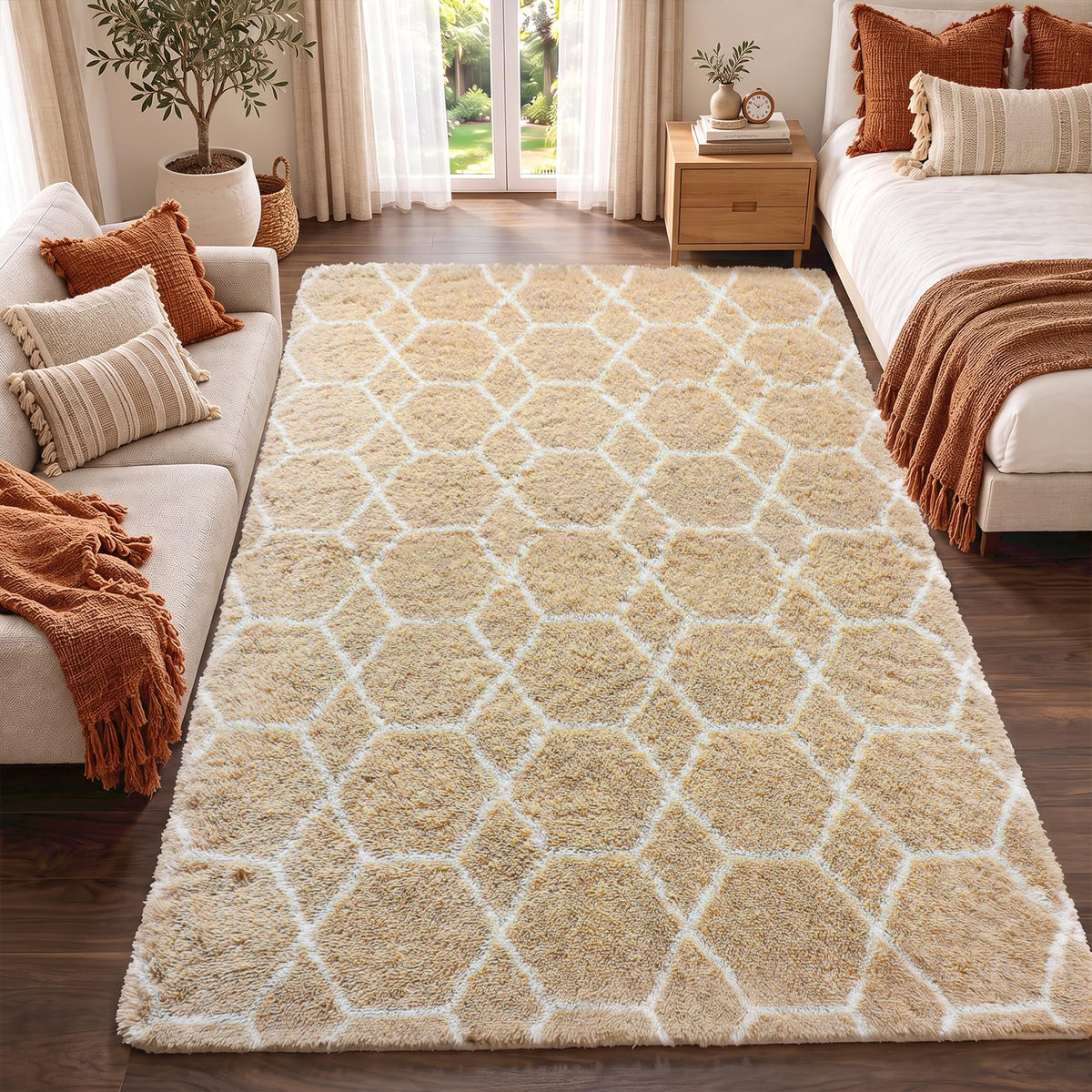 Area Rugs for Living Room Bedroom, 5x8 Fluffy Tie-Dyed Light Grey Shag Rug