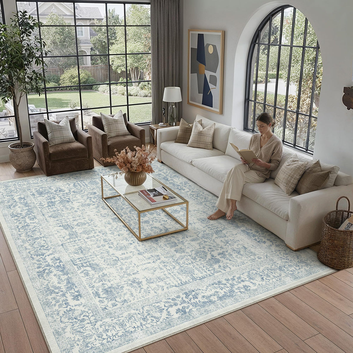 PureCozy Gray Area Rug 8x10 Vintage Floral