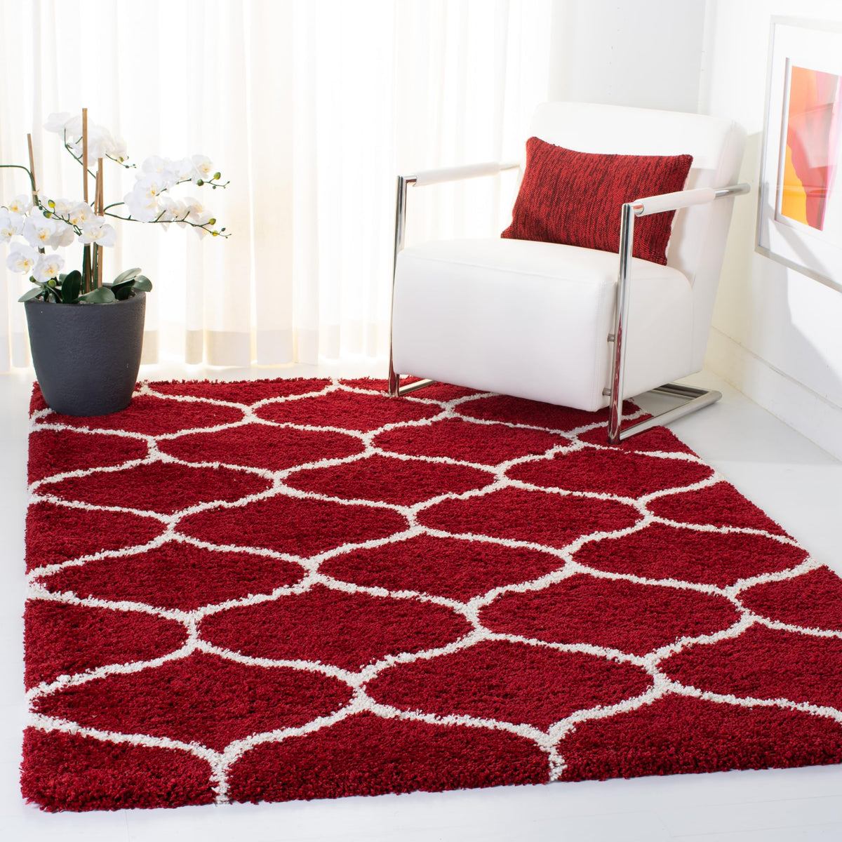SAFAVIEH Hudson Shag Collection 9' x 12' Grey/Ivory SGH280B Moroccan Ogee Trellis Non-Shedding Living Room Bedroom Dining Room Entryway Plush 2-inch Thick Area Rug