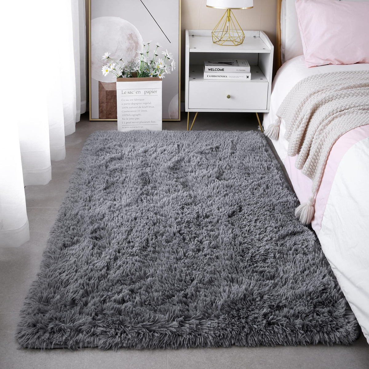 KICHOWUA 4x6 Fluffy Fuzzy Kids Shag Rainbow Rug for Girls Bedroom Playroom