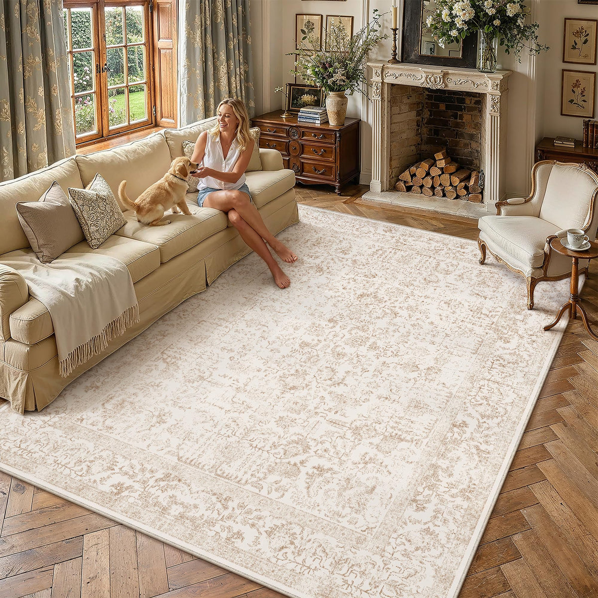PureCozy Gray Area Rug 8x10 Vintage Floral