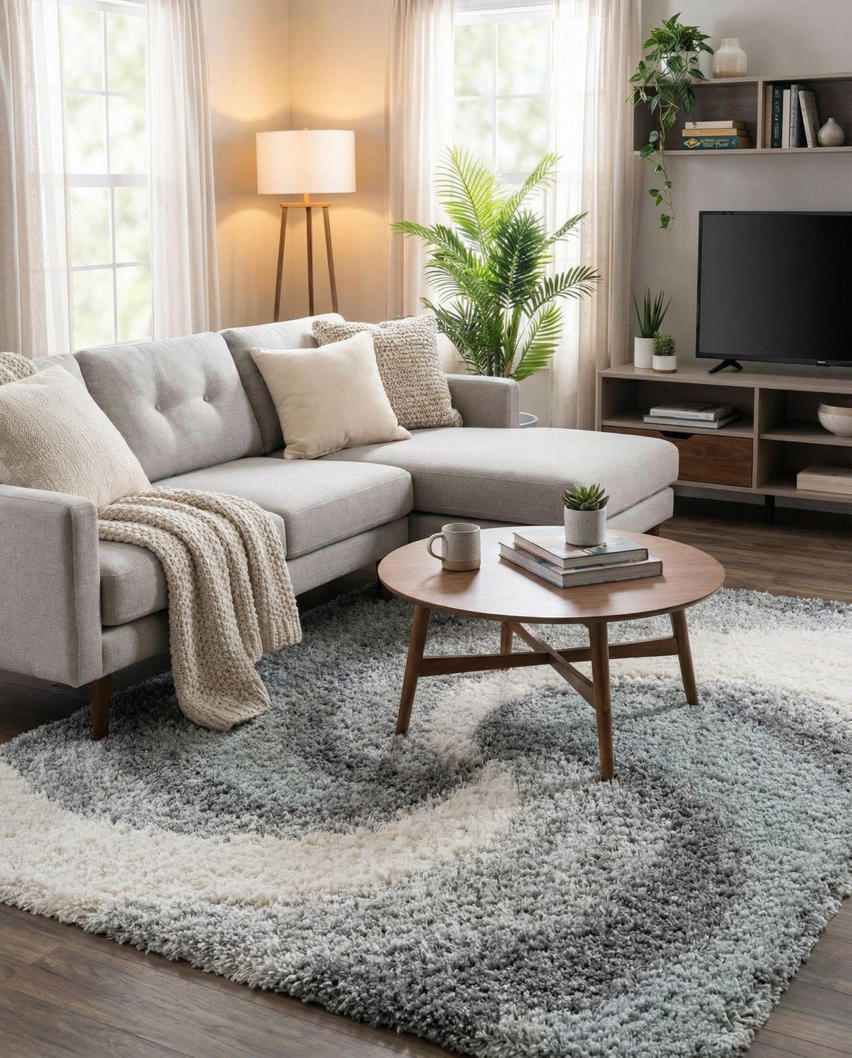 Rugs.com - Soft Touch Shag Rug – 4' 1 x 6' 1 Khaki Shag Rug – Plush Abstract Design for Bedrooms, Living Rooms, and Home Offices