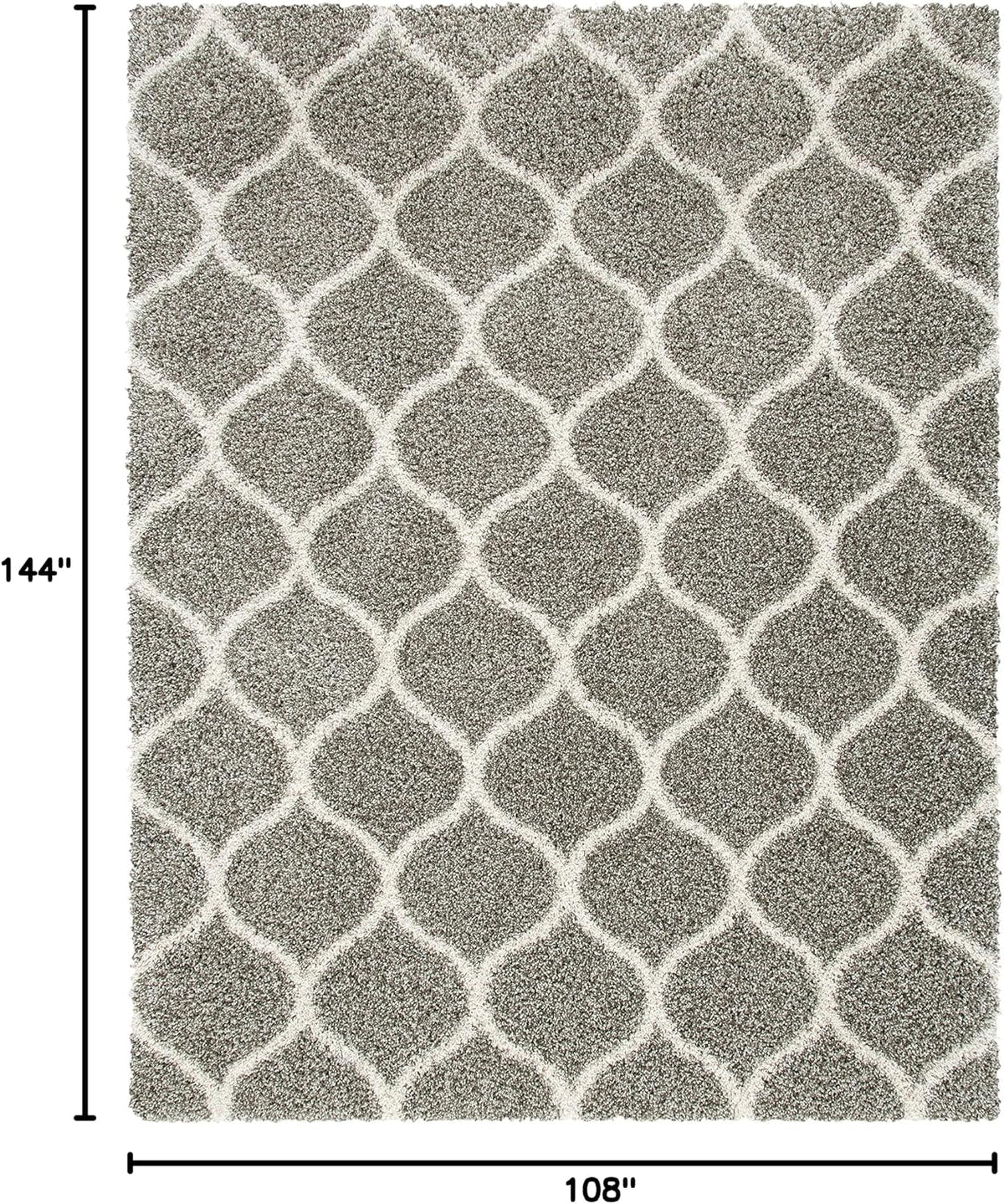 SAFAVIEH Hudson Shag Collection 9' x 12' Grey/Ivory SGH280B Moroccan Ogee Trellis Non-Shedding Living Room Bedroom Dining Room Entryway Plush 2-inch Thick Area Rug