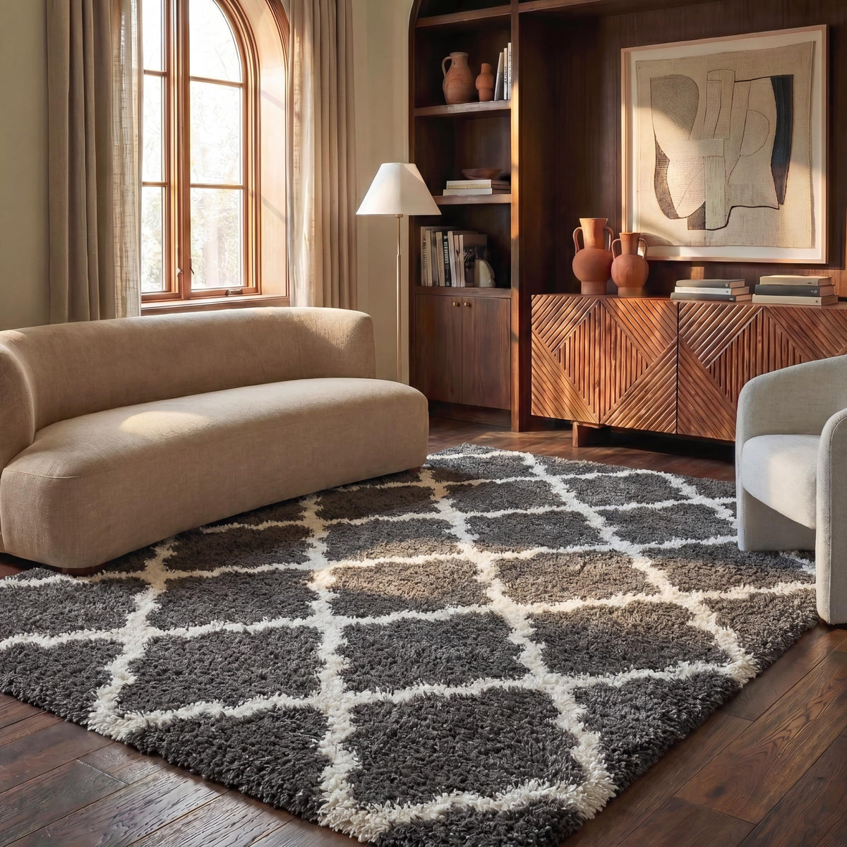 SAFAVIEH Dallas Shag Collection 8' x 10' Beige/Ivory SGD257D Trellis Non-Shedding Living Room Bedroom Dining Room Entryway Plush 1.5-inch Thick Area Rug