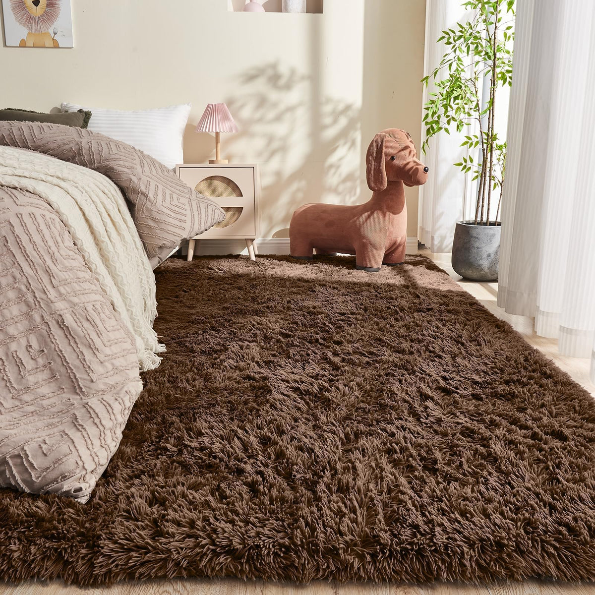 OPPODREAM 5x7 Beige Rugs for Bedroom, Ultra-Soft Fluffy Area Rugs for Living Room, 5 x 7 Shag Carpet for Nursery, Kids, Girl, Boy, Baby, Plush, Fuzzy, Shaggy, Cute Home Decor