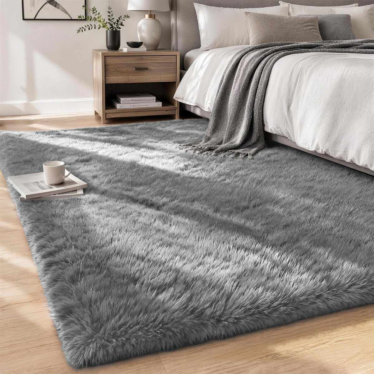 8x10 Area Rugs for Living Room Bedroom,Ultra Soft Fluffy Shag Rug Grey