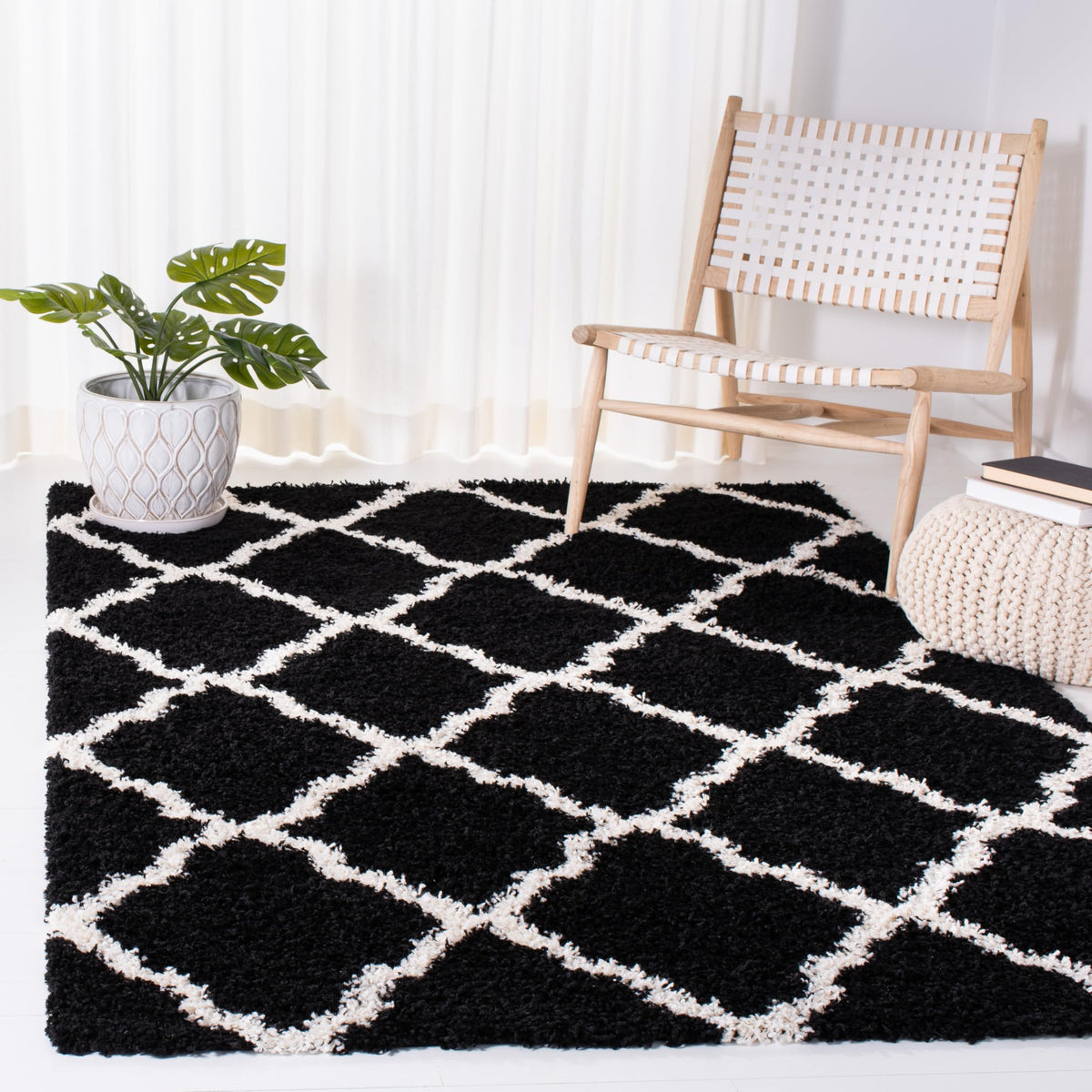 SAFAVIEH Dallas Shag Collection 8' x 10' Beige/Ivory SGD257D Trellis Non-Shedding Living Room Bedroom Dining Room Entryway Plush 1.5-inch Thick Area Rug