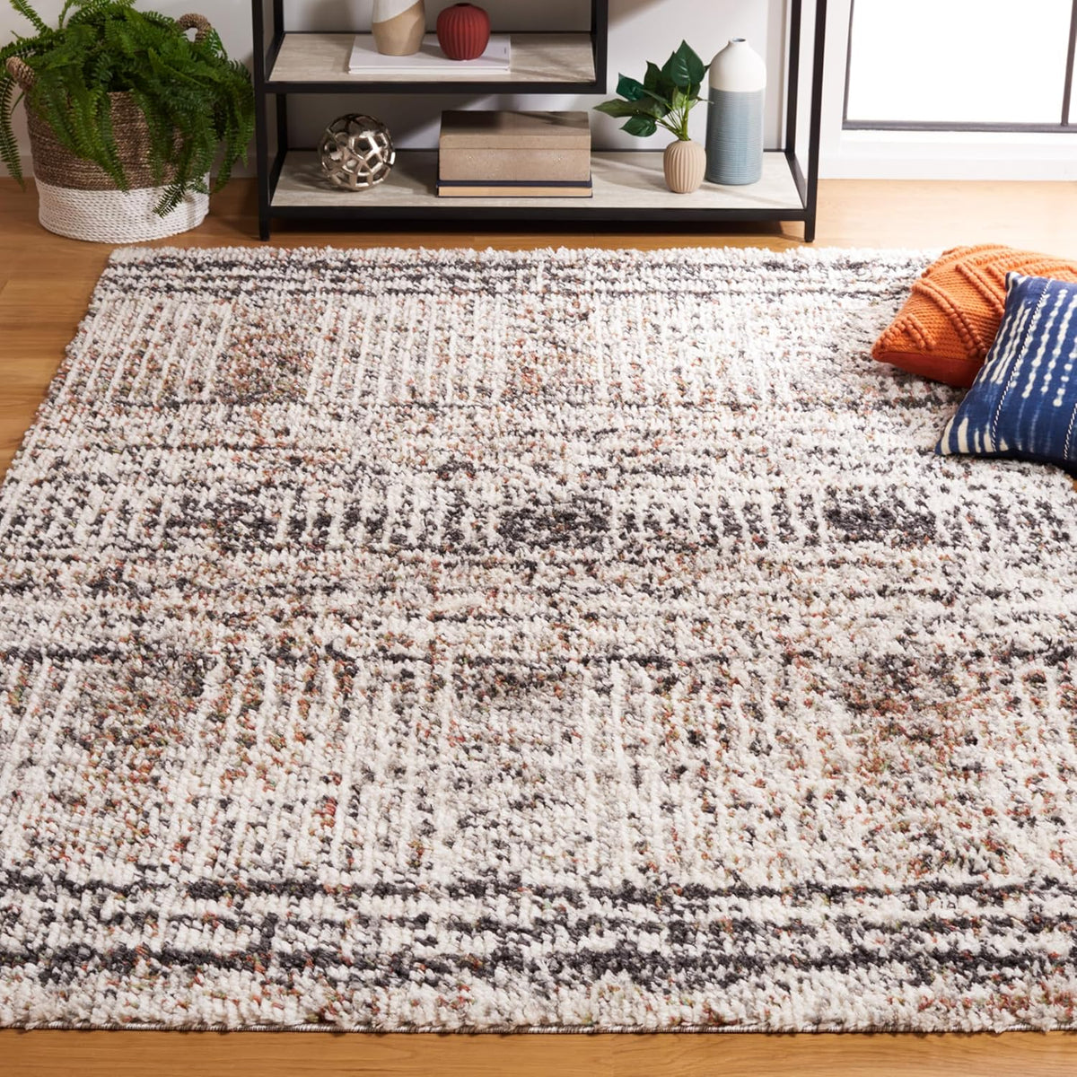 SAFAVIEH Jericho Shag Collection Area Rug - 6' x 9', Black & Rust, Non-Shedding & Easy Care, 1.2-inch Thick, Ideal for the Living Room, Dining Room, Bedroom (JER100Z-6)