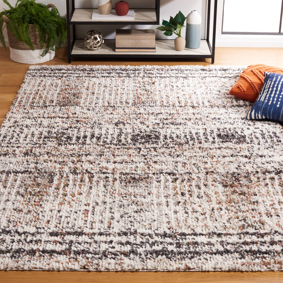 SAFAVIEH Jericho Shag Collection Area Rug - 6' x 9', Black & Rust, Non-Shedding & Easy Care, 1.2-inch Thick, Ideal for the Living Room, Dining Room, Bedroom (JER100Z-6)