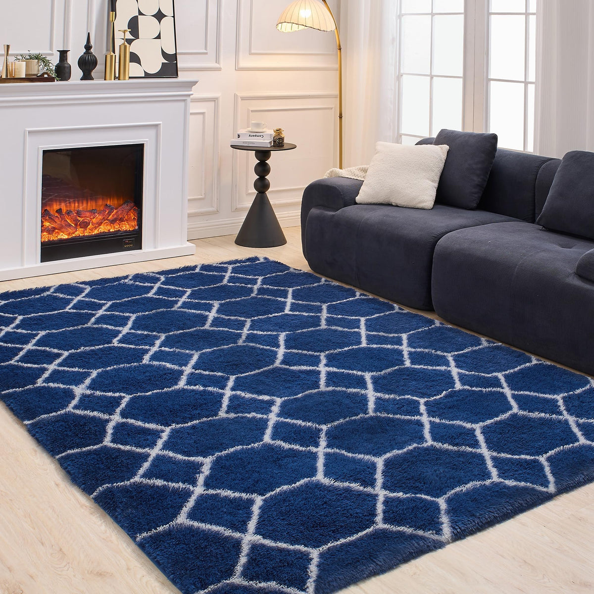 Fluffy Rug for Living Room, Soft Modern 8x10 Grey and Black Shag Area Rugs