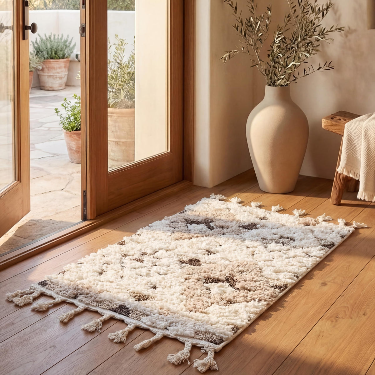SAFAVIEH Moroccan Tassel Shag Rug 5'3"x7'6", Ivory & Brick Rust MTS688P