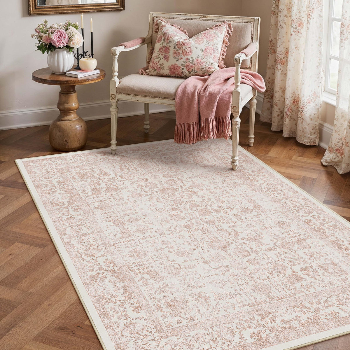 PureCozy Gray Area Rug 8x10 Vintage Floral