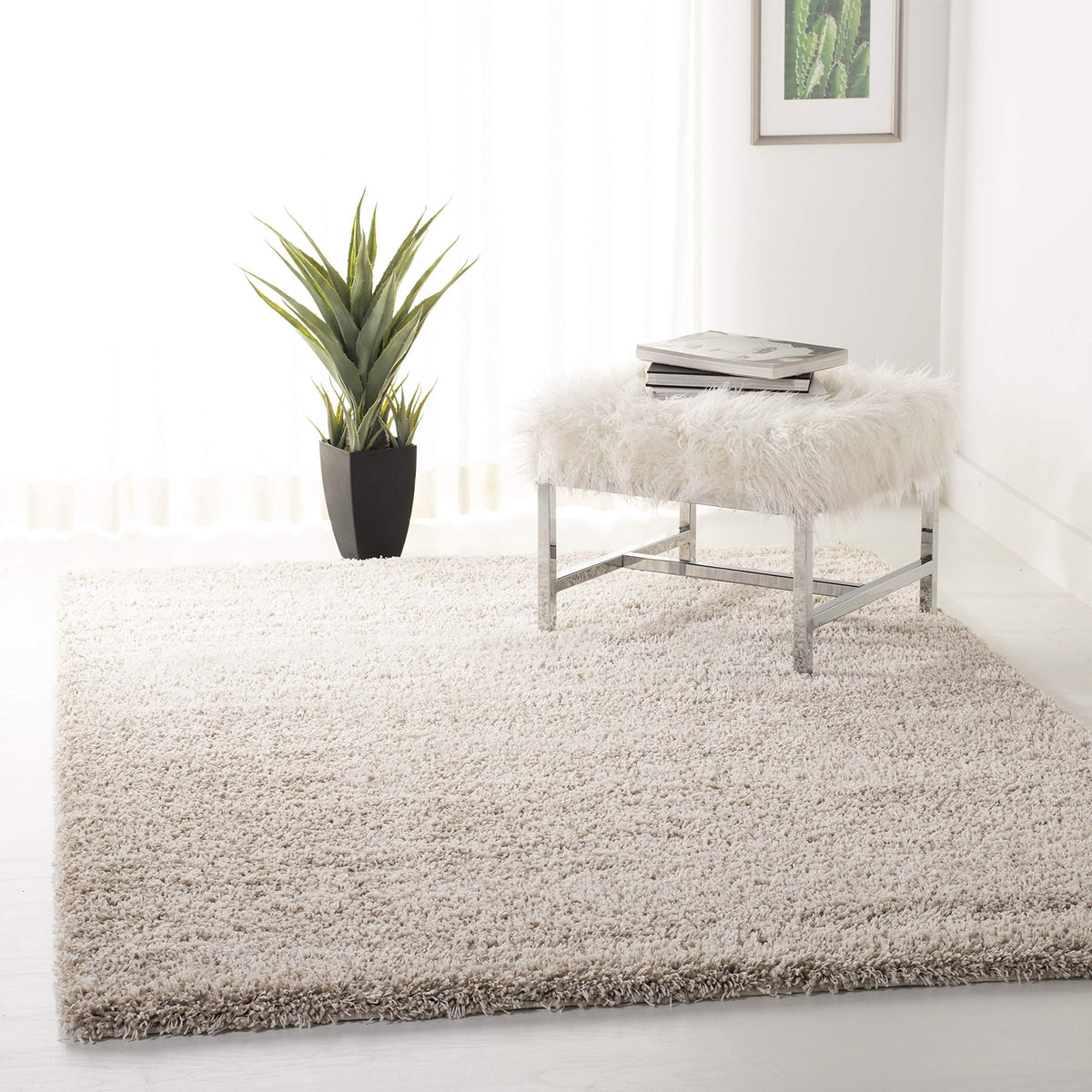 SAFAVIEH Area Rug 8x10 - California Shag Collection - Large - Beige, Non-Shedding & Easy to Clean, Ultra Plush Thick Pile, Ideal for Living Room, Bedroom, Dining Space (SG151-1313)