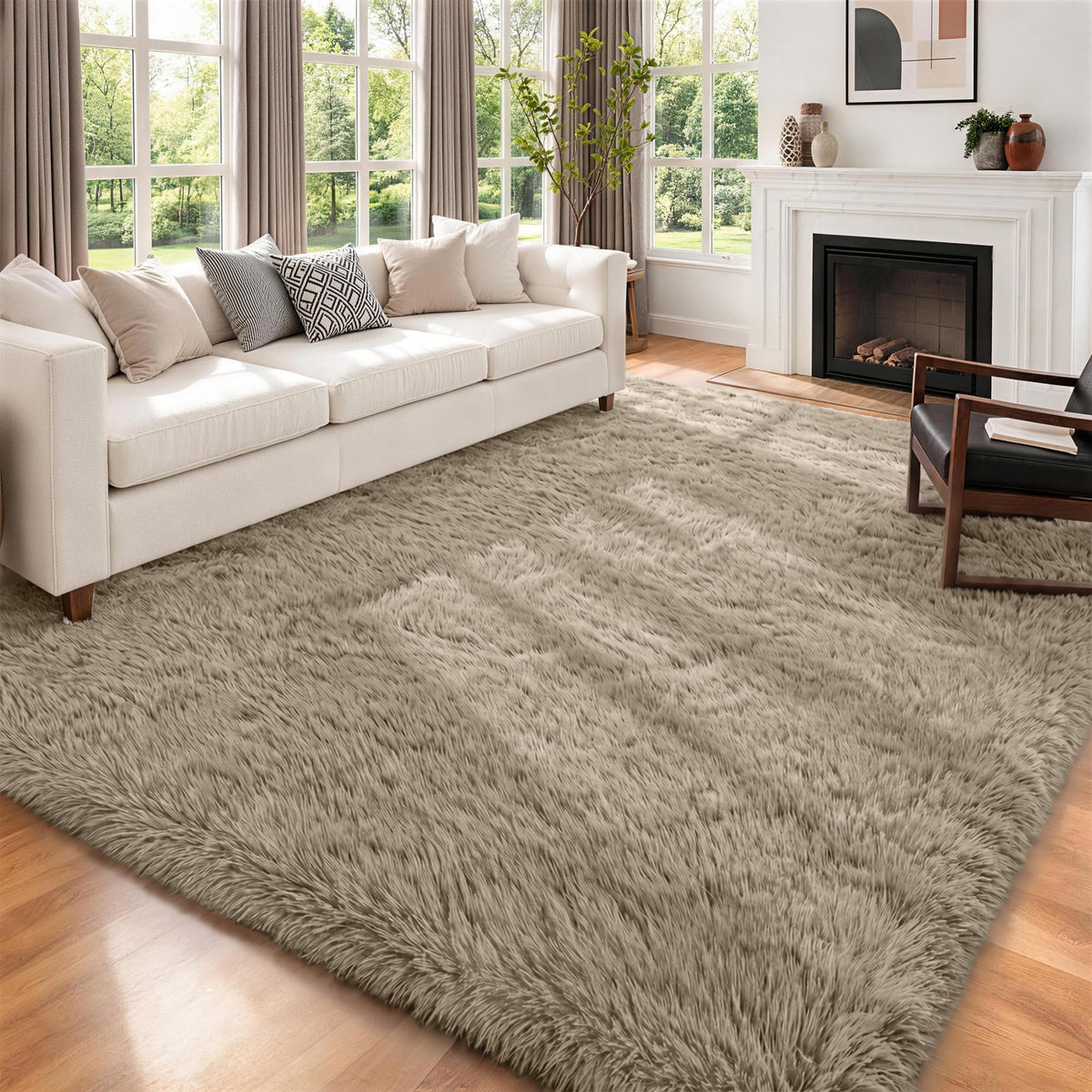 8x10 Area Rugs for Living Room Bedroom,Ultra Soft Fluffy Shag Rug Grey