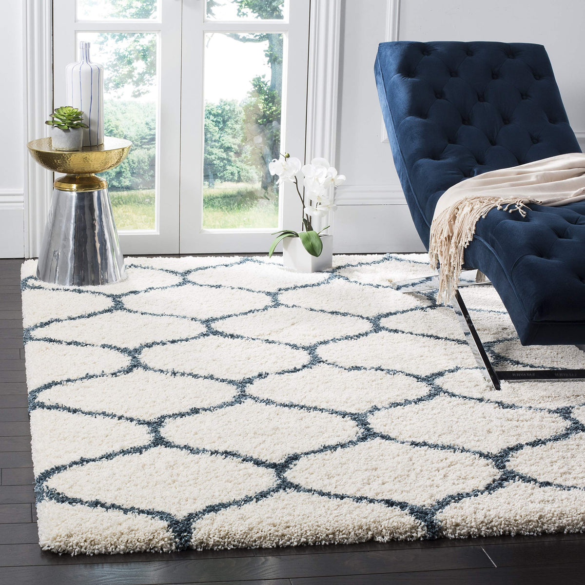 SAFAVIEH Hudson Shag Collection 9' x 12' Grey/Ivory SGH280B Moroccan Ogee Trellis Non-Shedding Living Room Bedroom Dining Room Entryway Plush 2-inch Thick Area Rug